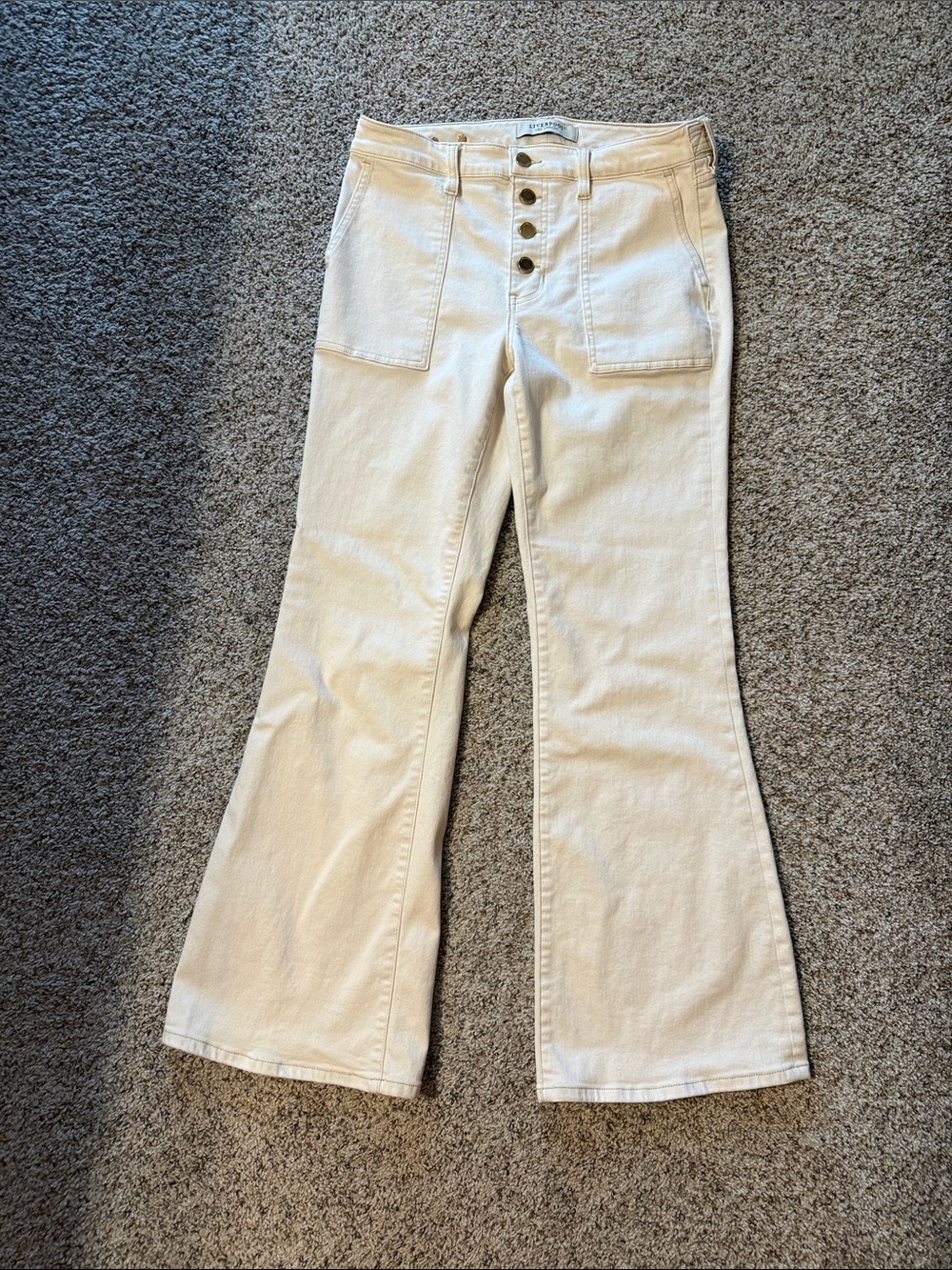 Liverpool Cream High-Rise Flared Jeans with Button Front